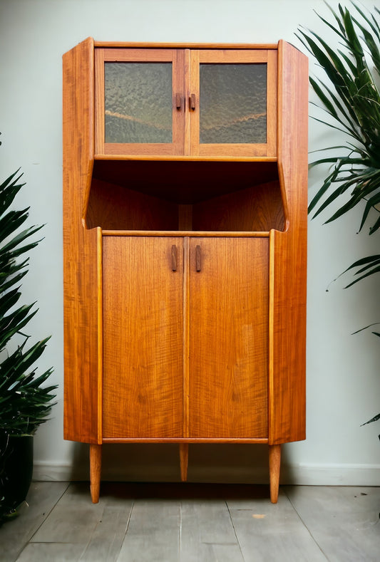 REFINISHED Danish Mid Century Modern Teak Corner Cabinet w Bar