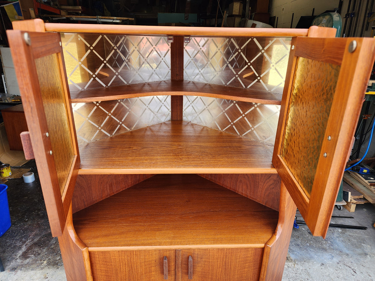 REFINISHED Danish Mid Century Modern Teak Corner Cabinet w Bar