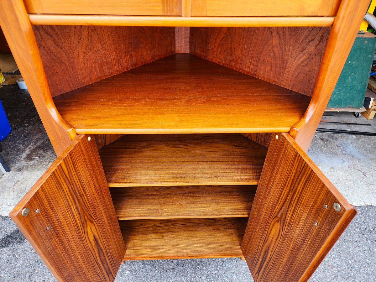 REFINISHED Danish Mid Century Modern Teak Corner Cabinet w Bar