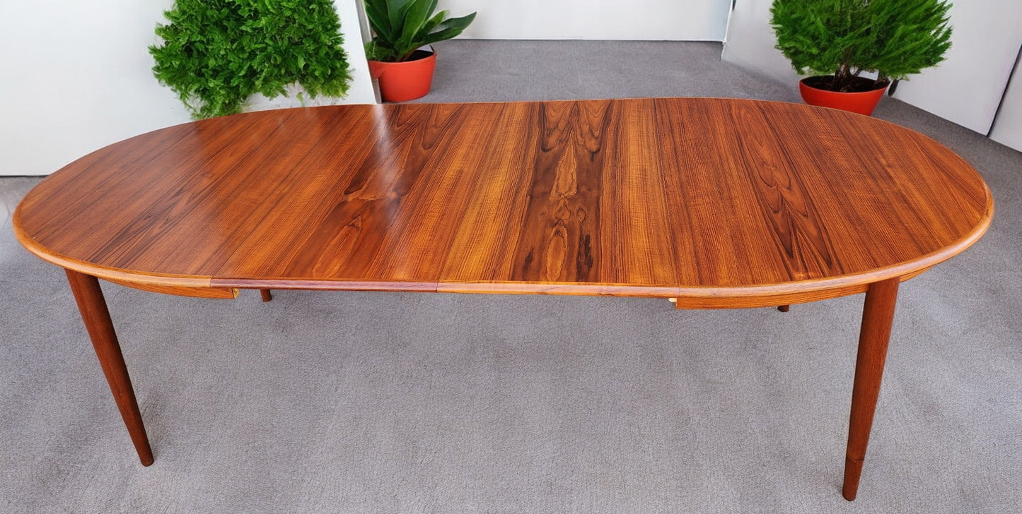 REFINISHED Danish Mid Century Modern Teak Table Oval w 2 leaves 59"-97" by GUDME