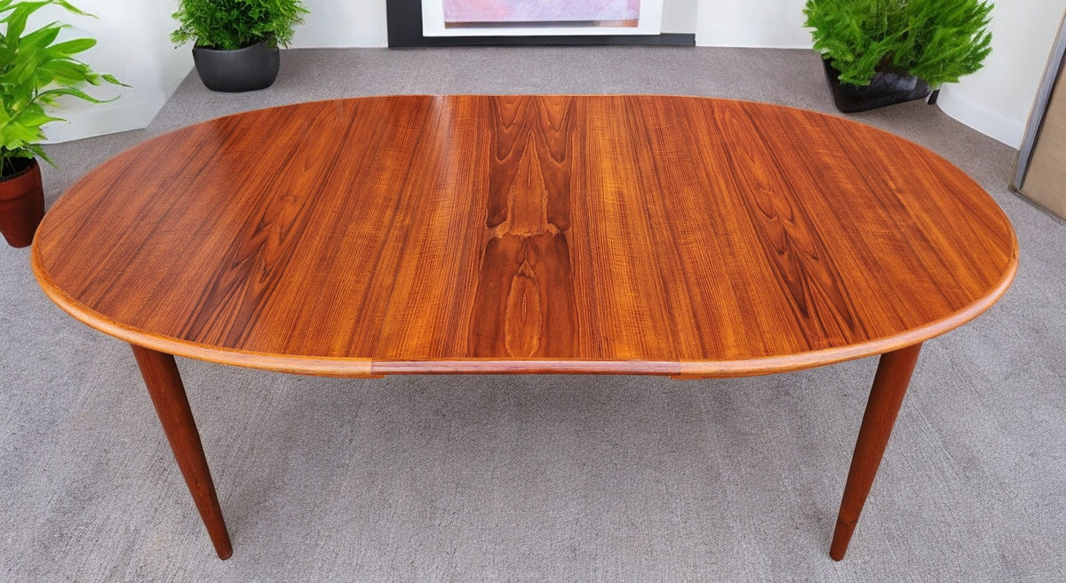 REFINISHED Danish Mid Century Modern Teak Table Oval w 2 leaves 59