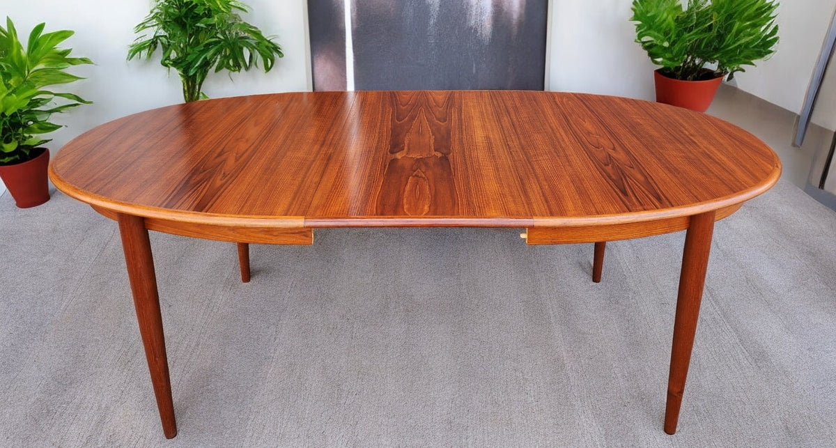 REFINISHED Danish Mid Century Modern Teak Table Oval w 2 leaves 59