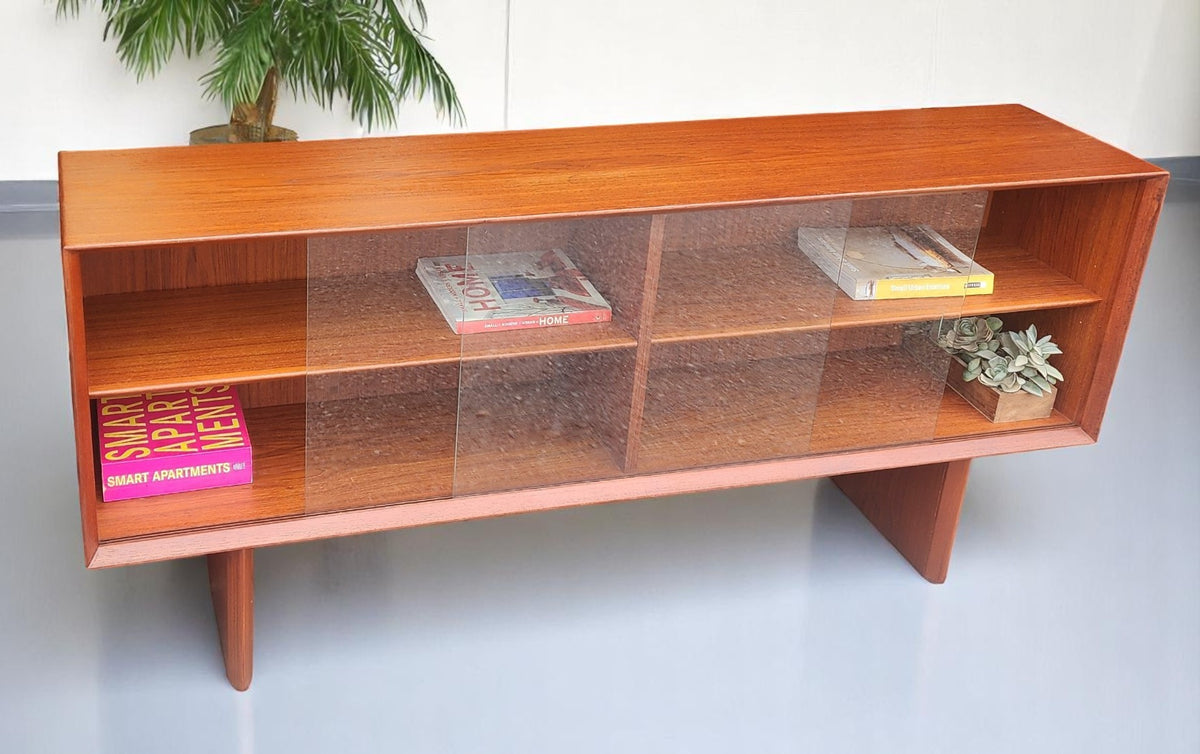 REFINISHED Danish Mid Century Modern Teak Display TV Media Console 60