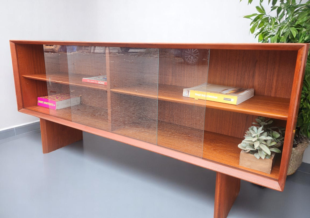 REFINISHED Danish Mid Century Modern Teak Display TV Media Console 60