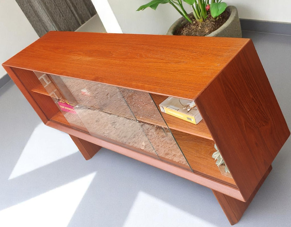 REFINISHED Danish Mid Century Modern Teak Display TV Media Console 60