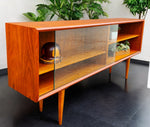 REFINISHED Danish MCM Teak Display by Faarup w Finished Back 59