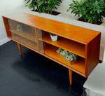 REFINISHED Danish MCM Teak Display by Faarup w Finished Back 59