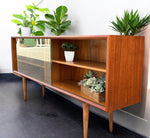 REFINISHED Danish MCM Teak Display by Faarup w Finished Back 59