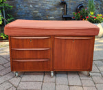 REFINISHED Danish MCM Teak Storage Bench w Drawers & Wheels, will get NEW Cushion 3