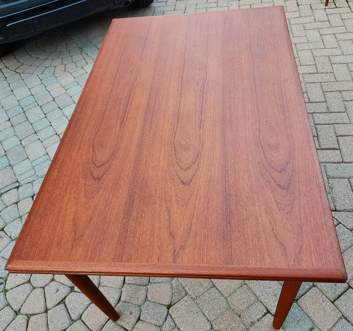 REFINISHED Danish Mid Century Modern Teak Table Draw Leaf, 54