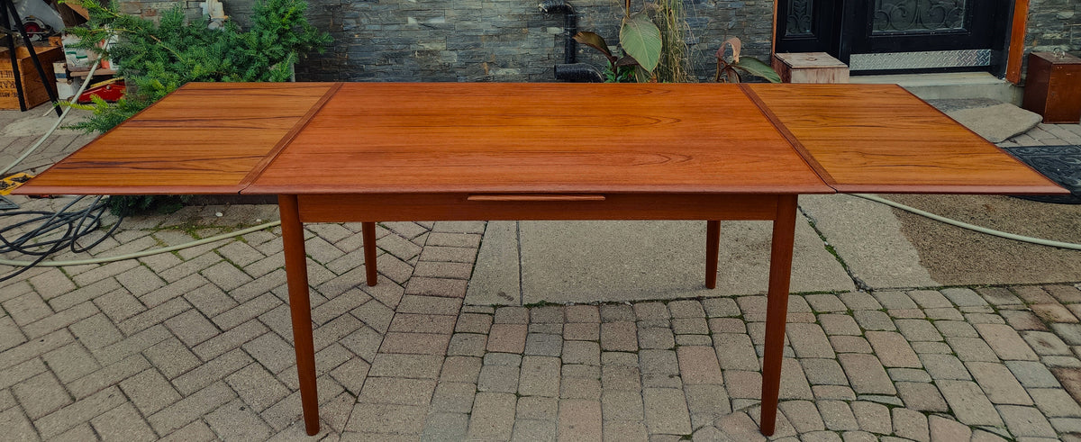 REFINISHED Danish Mid Century Modern Teak Table Draw Leaf, 54