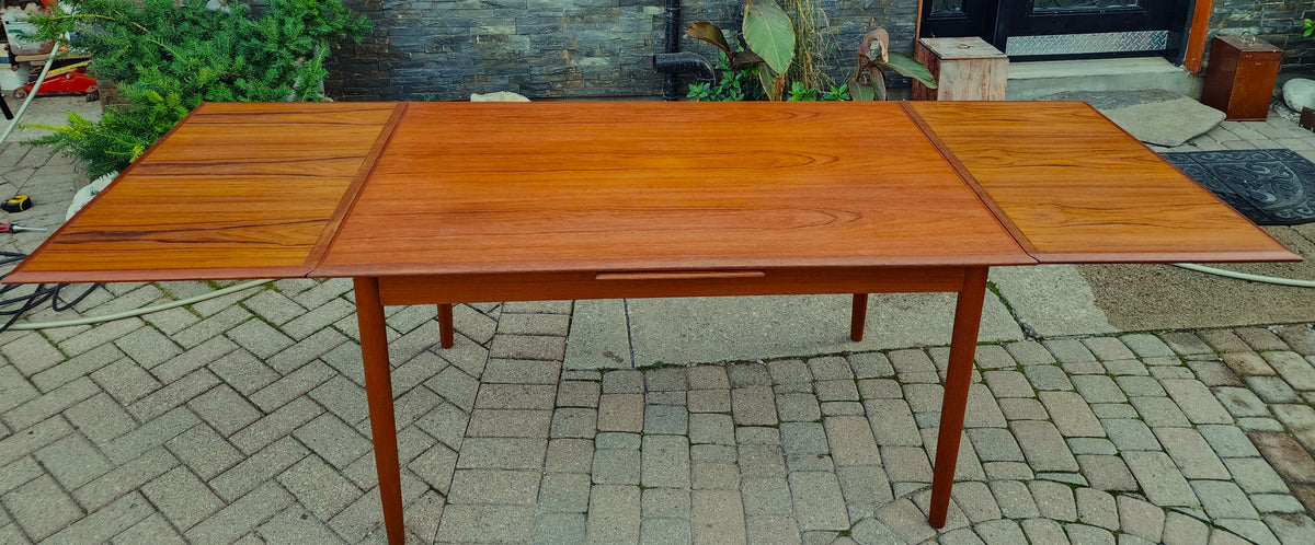 REFINISHED Danish Mid Century Modern Teak Table Draw Leaf, 54