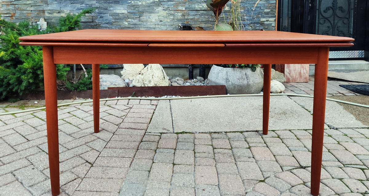 REFINISHED Danish Mid Century Modern Teak Table Draw Leaf, 54