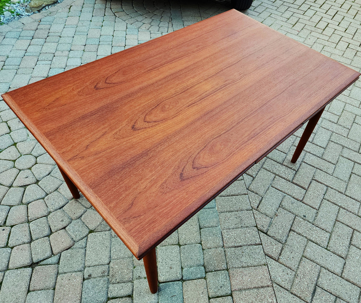REFINISHED Danish Mid Century Modern Teak Table Draw Leaf, 54