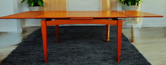 REFINISHED Danish Mid Century Modern Teak Floating Draw Leaf Dining Table 52"-90"