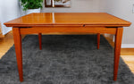 REFINISHED Danish Mid Century Modern Teak Floating Draw Leaf Dining Table 52