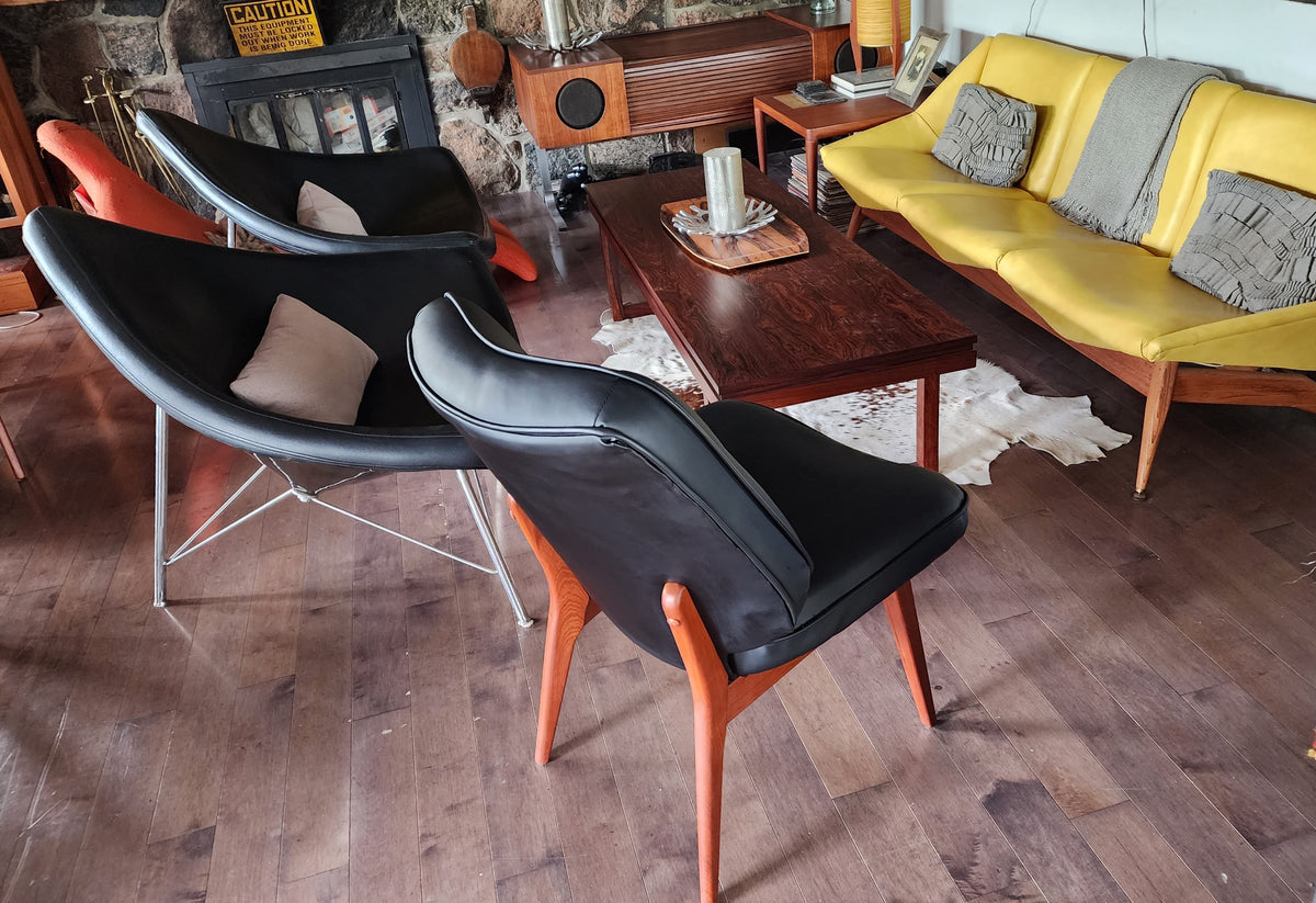 REFINISHED REUPHOLSTERED Danish Mid Century Modern Teak Framed Easy Chair