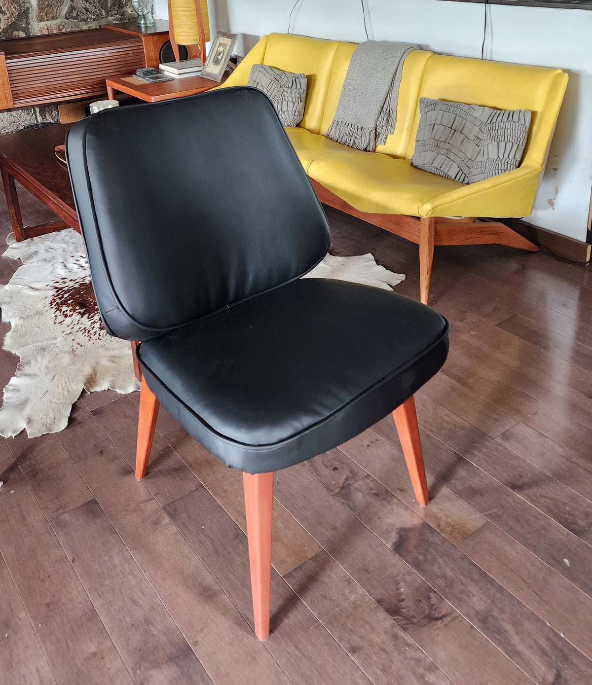REFINISHED REUPHOLSTERED Danish Mid Century Modern Teak Framed Easy Chair