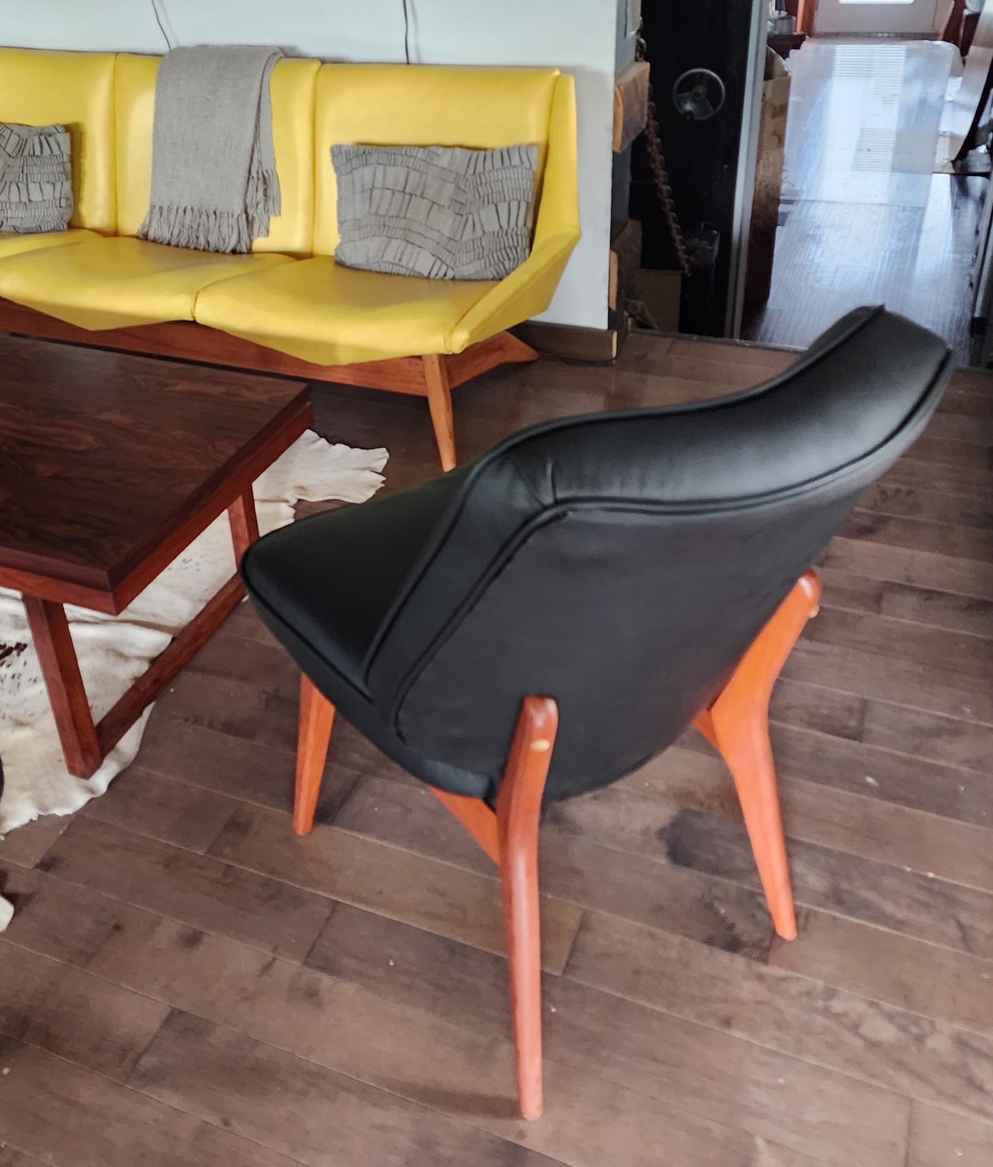REFINISHED REUPHOLSTERED Danish Mid Century Modern Teak Framed Easy Chair