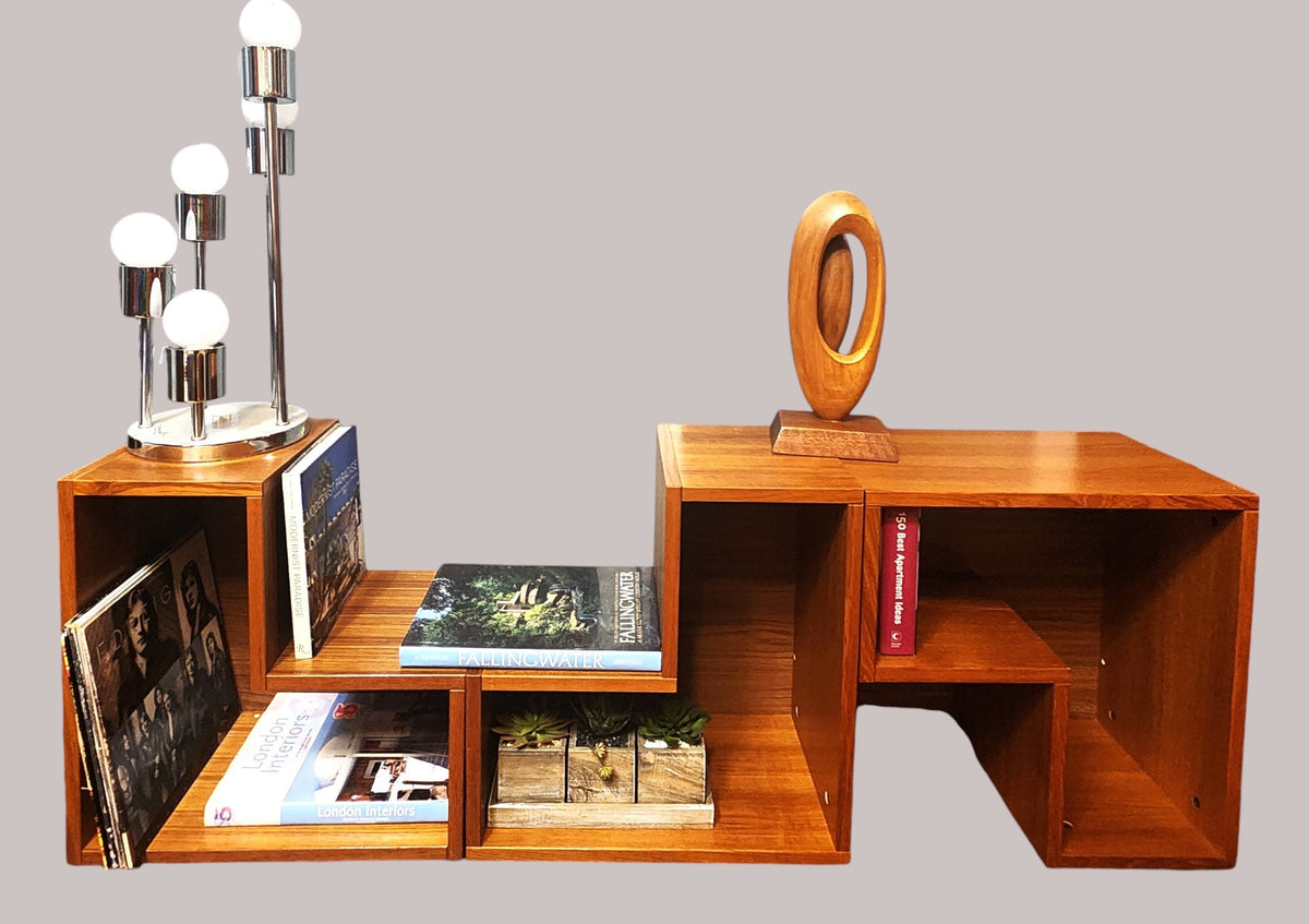 RESTORED Danish Mid Century Modern Teak Modular Nesting Bookcases