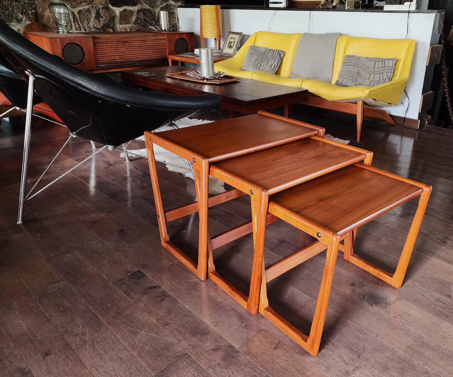 REFINISHED Danish Mid Century Modern 3 teak nesting / end tables