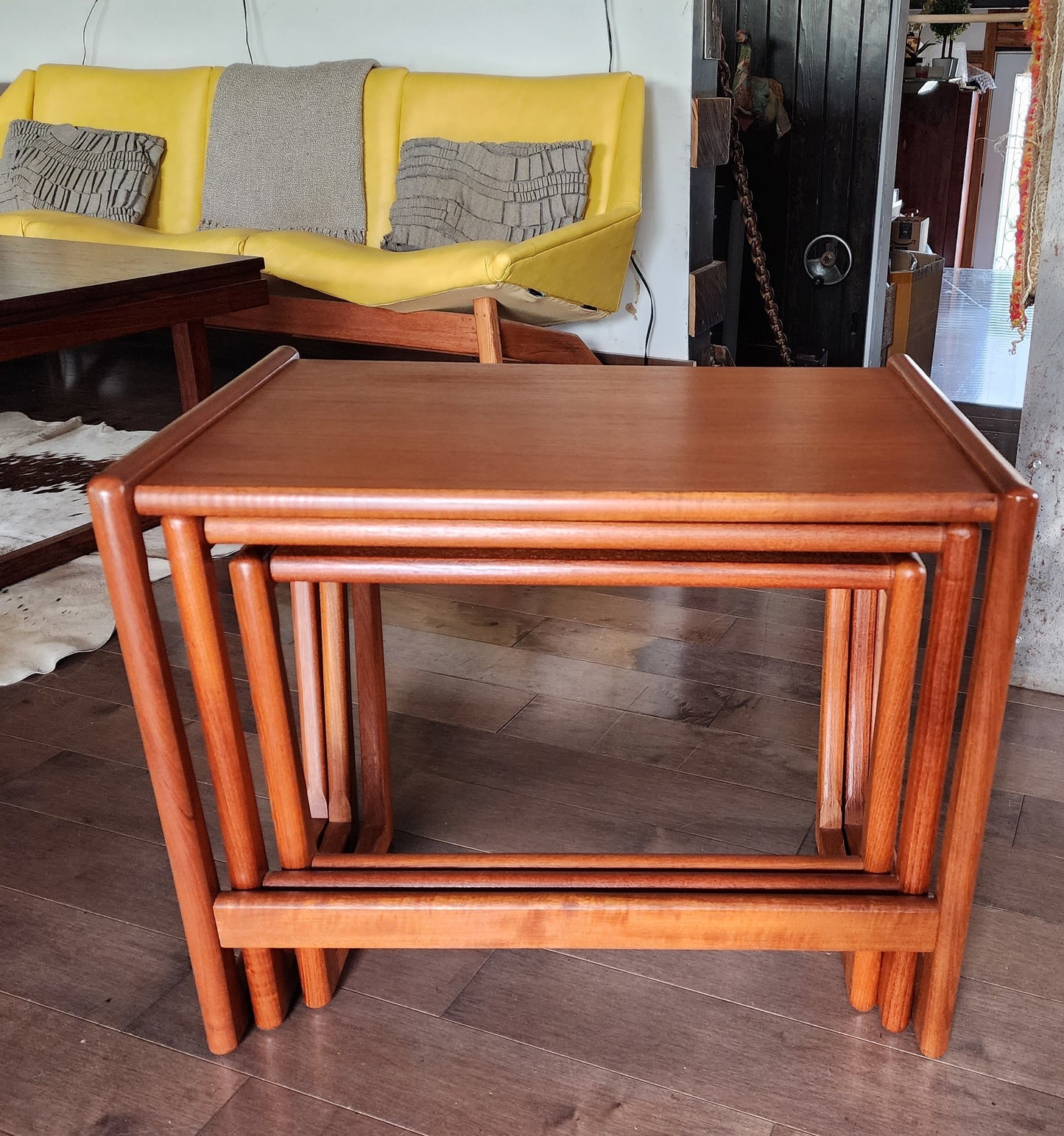 REFINISHED Danish Mid Century Modern 3 teak nesting / end tables