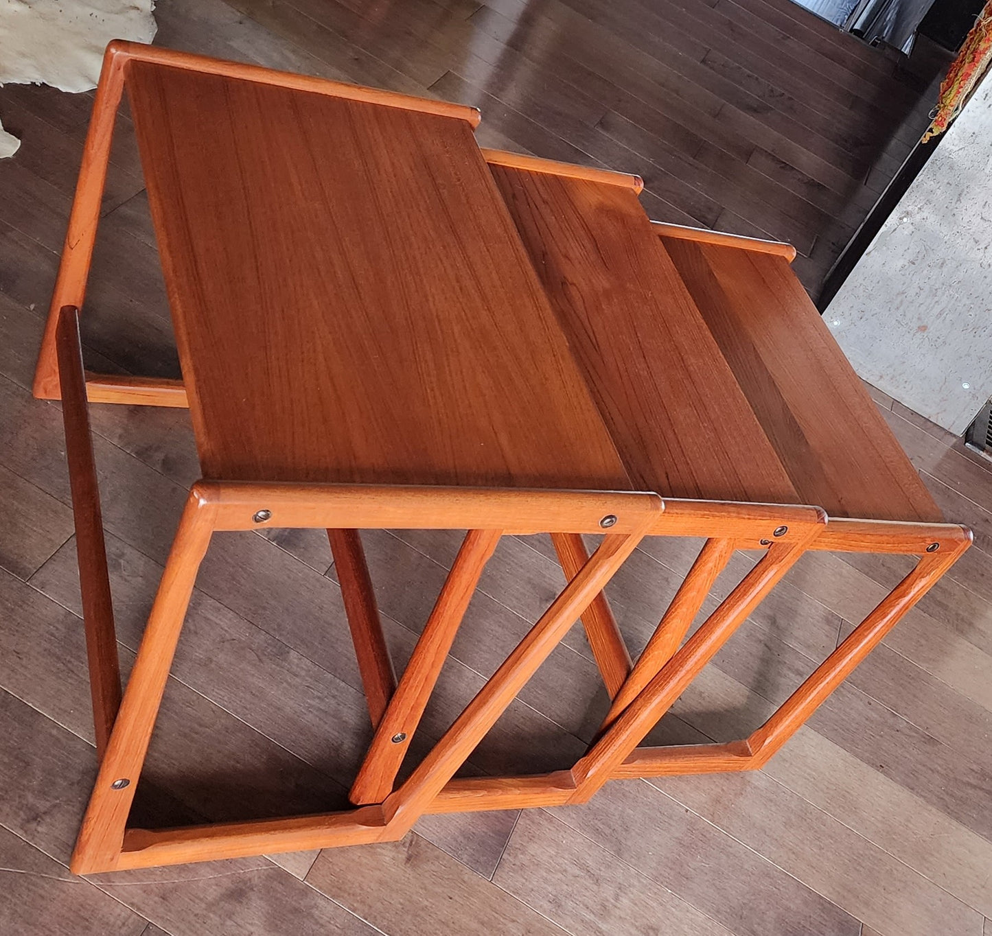 REFINISHED Danish Mid Century Modern 3 teak nesting / end tables