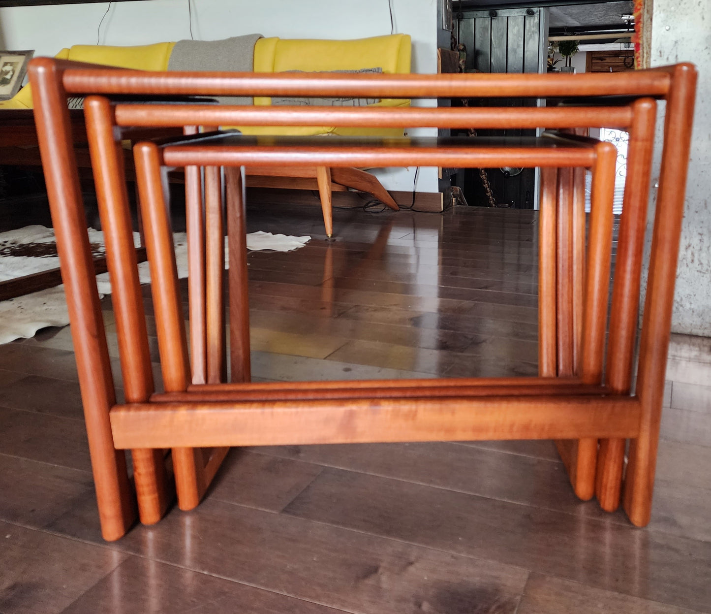 REFINISHED Danish Mid Century Modern 3 teak nesting / end tables