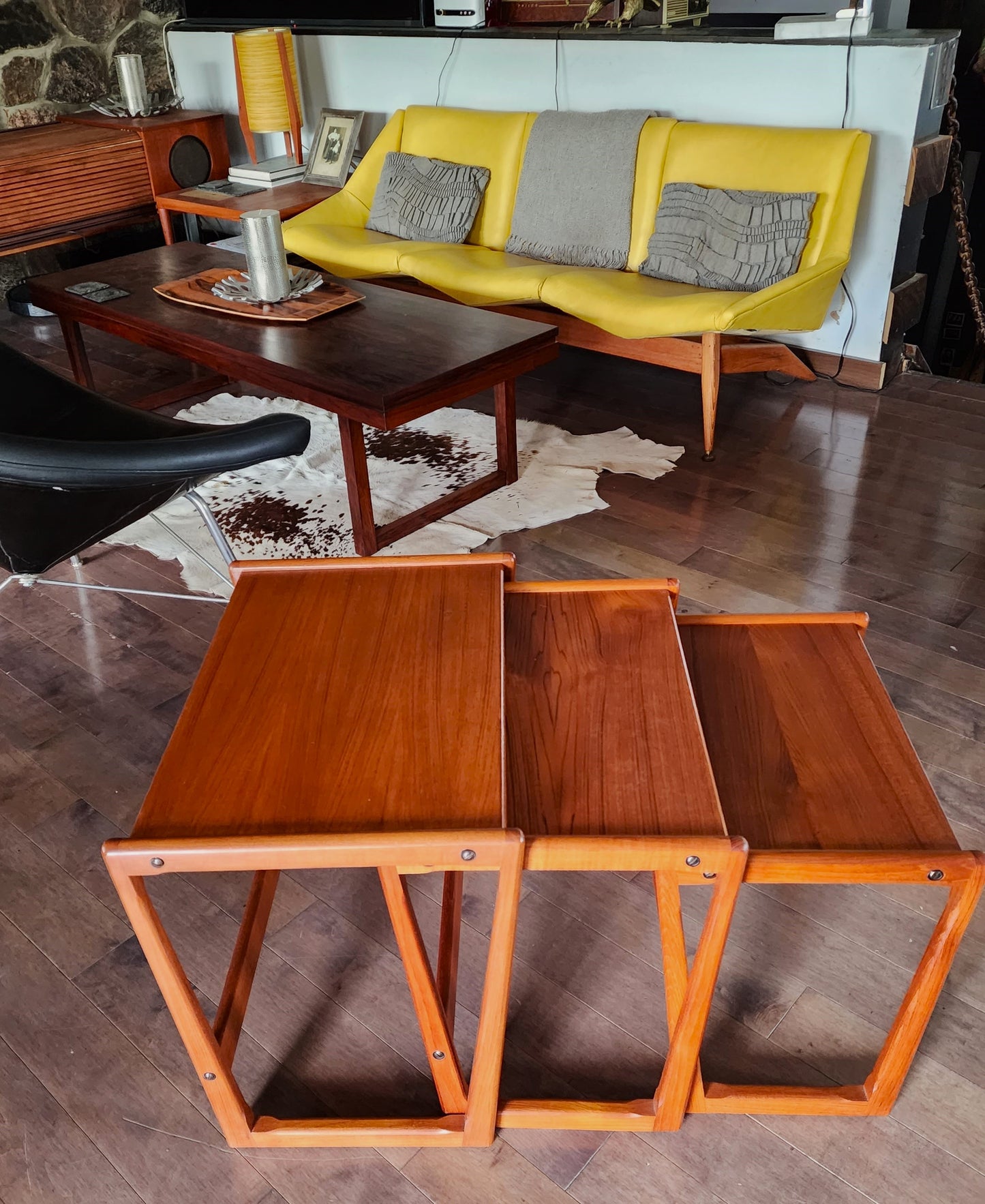 REFINISHED Danish Mid Century Modern 3 teak nesting / end tables