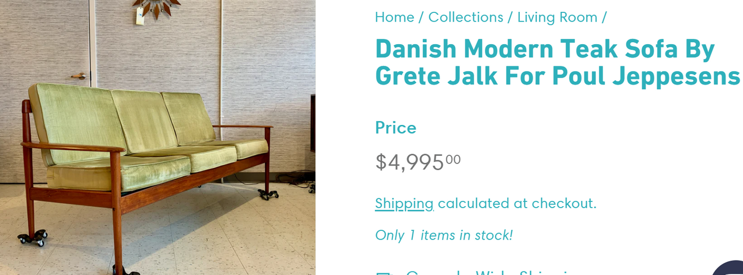 REFINISHED Danish MCM Teak 3-Seater Sofa by Grete Jalk, NEW CUSHIONS IN MAHARAM, Perfect