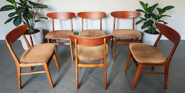 6 RESTORED Danish Mid Century Modern Teak & Beech Chairs by Farstrup