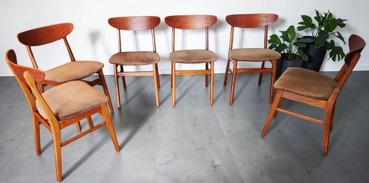 6 RESTORED Danish Mid Century Modern Teak & Beech Chairs by Farstrup