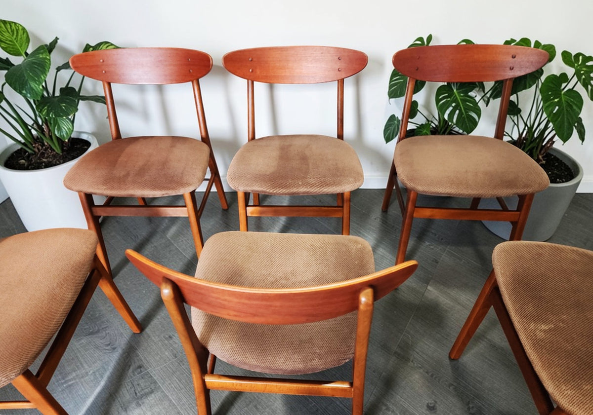 6 RESTORED Danish Mid Century Modern Teak & Beech Chairs by Farstrup