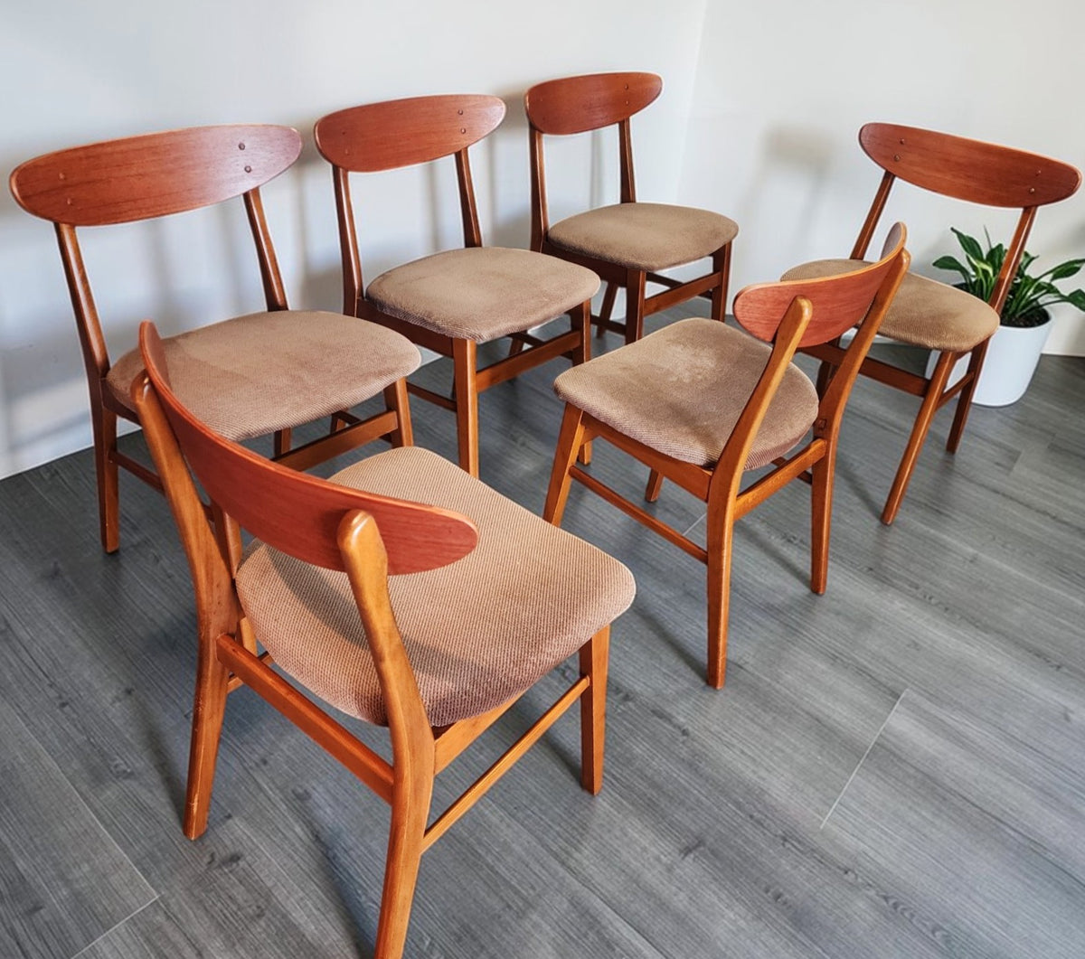 6 RESTORED Danish Mid Century Modern Teak & Beech Chairs by Farstrup