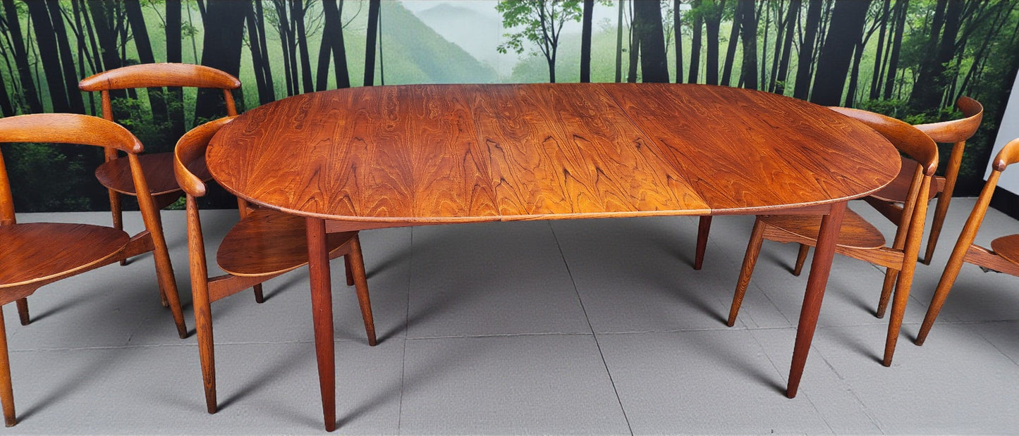 RESTORED Mid Century Modern teak "Heart" set of expansion table & 6 chairs by Hans J Wegner