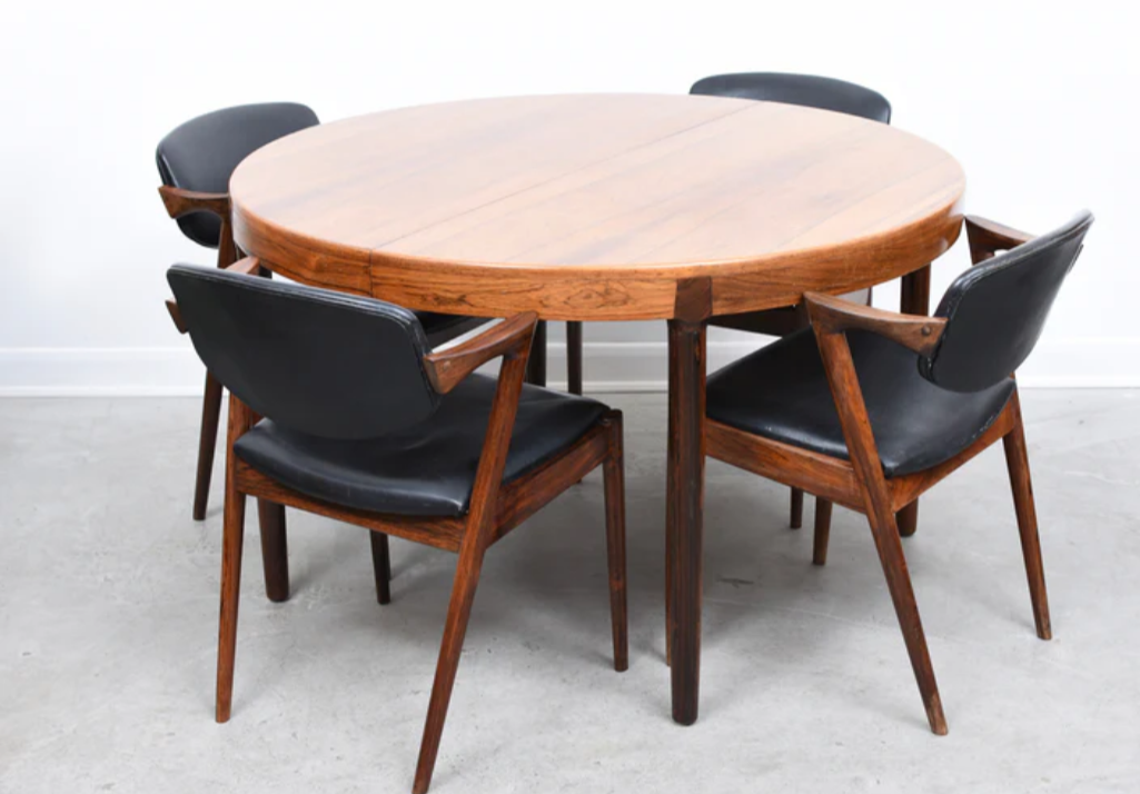 4 Danish Mid Century Modern Rosewood & Leather Chairs by Kai Kristiansen, Model 42