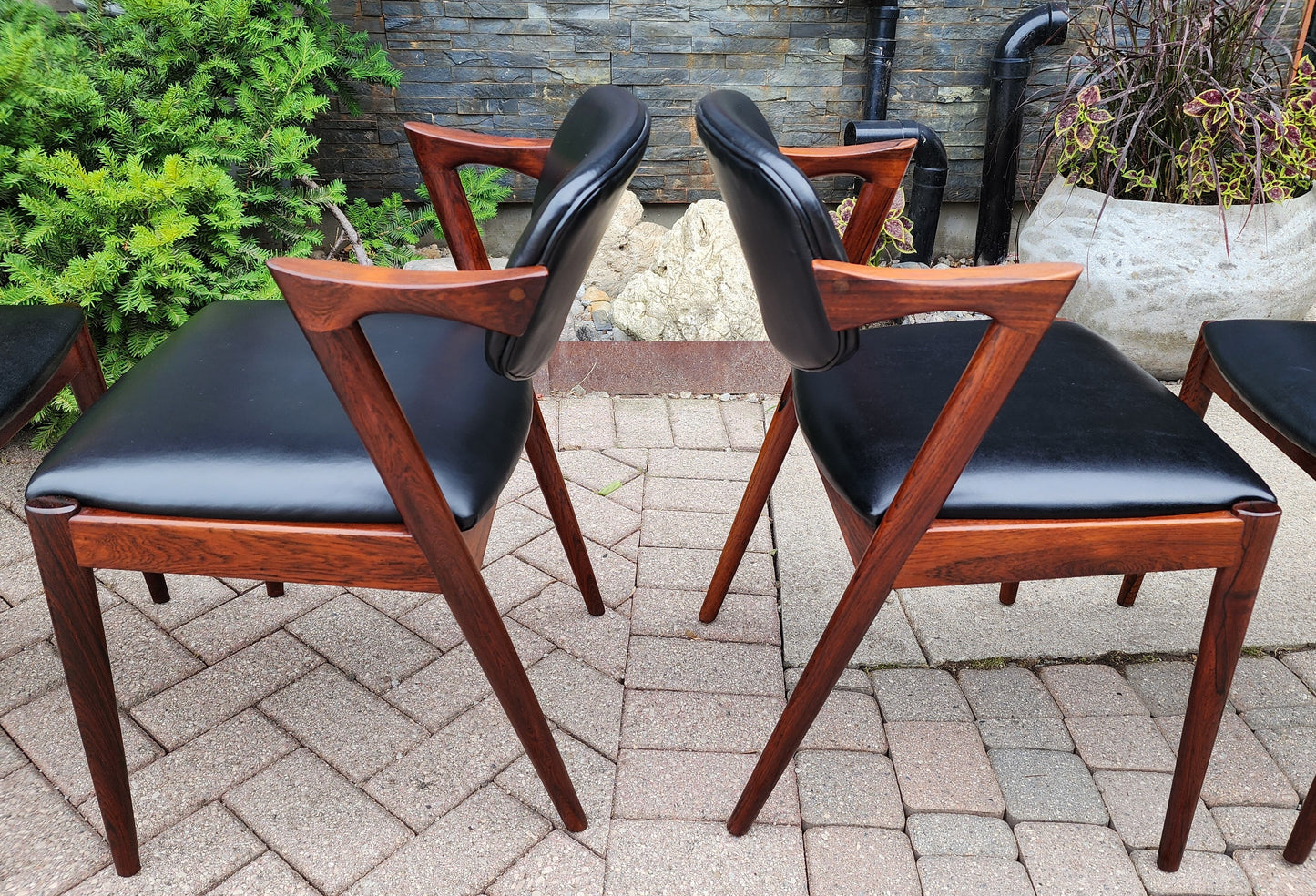 6 Danish Mid Century Modern Rosewood & Leather Chairs by Kai Kristiansen, Model 42
