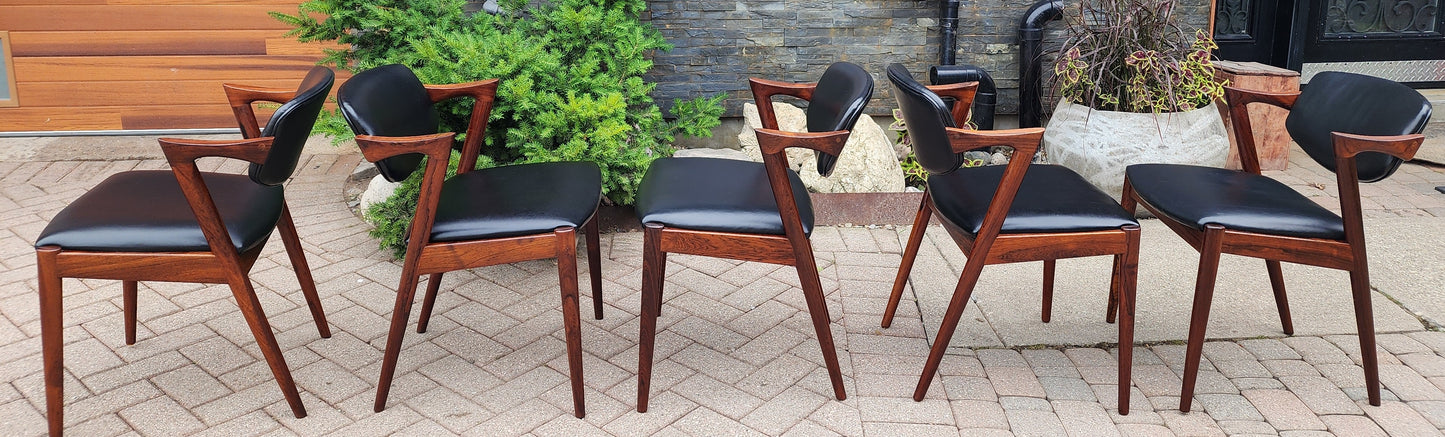 6 Danish Mid Century Modern Rosewood & Leather Chairs by Kai Kristiansen, Model 42