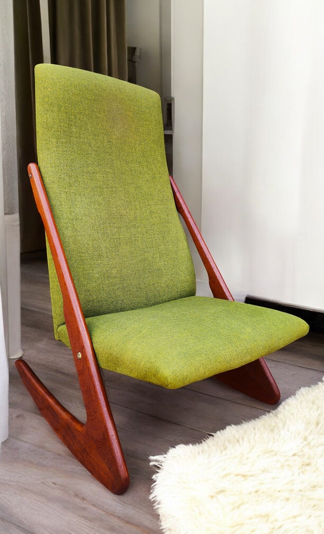 REFINISHED Danish MCM Teak Boomerang Rocking Chair by Mogens Kold