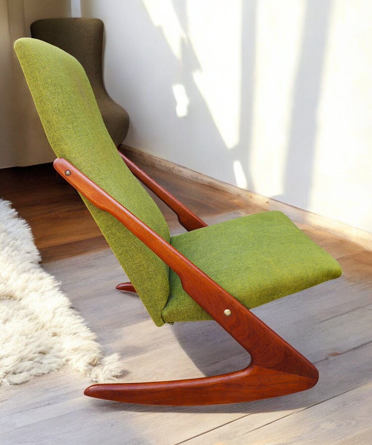 REFINISHED Danish MCM Teak Boomerang Rocking Chair by Mogens Kold