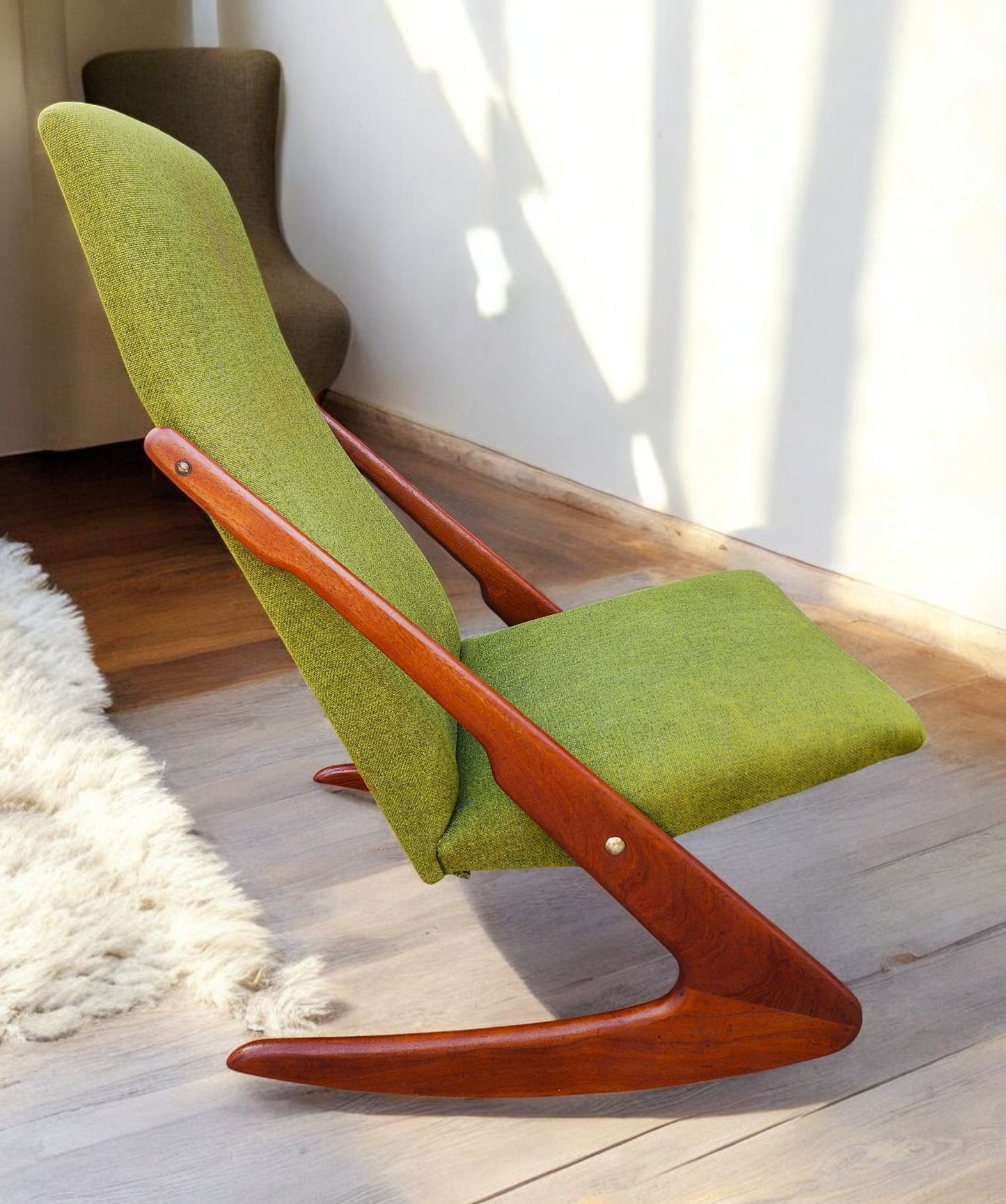 REFINISHED Danish MCM Teak Boomerang Rocking Chair by Mogens Kold