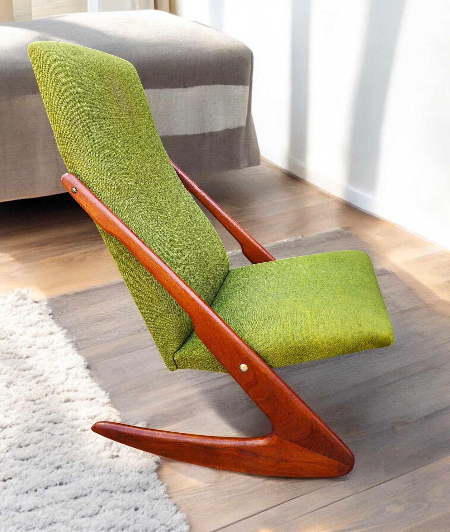 REFINISHED Danish MCM Teak Boomerang Rocking Chair by Mogens Kold