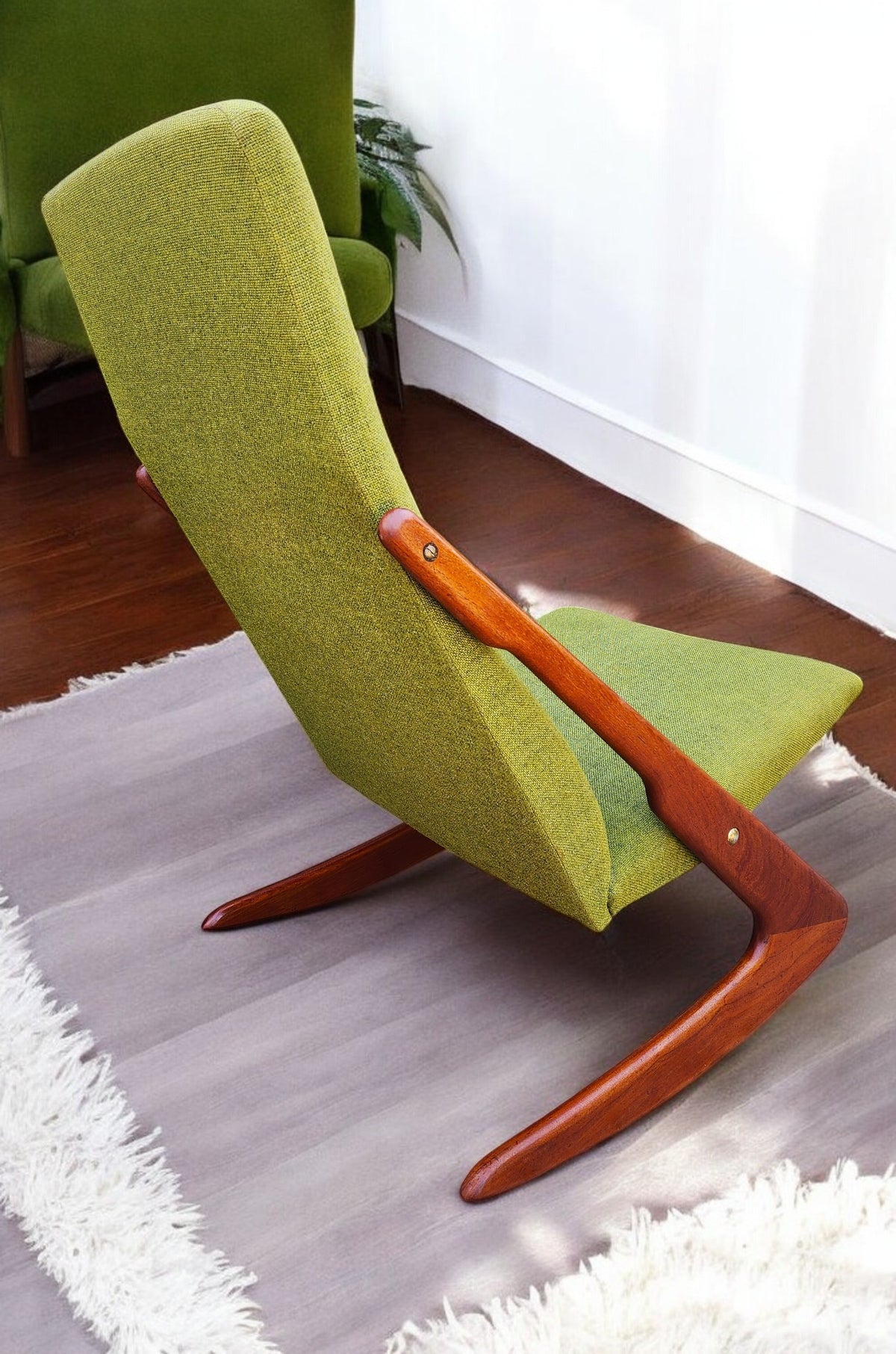 REFINISHED Danish MCM Teak Boomerang Rocking Chair by Mogens Kold