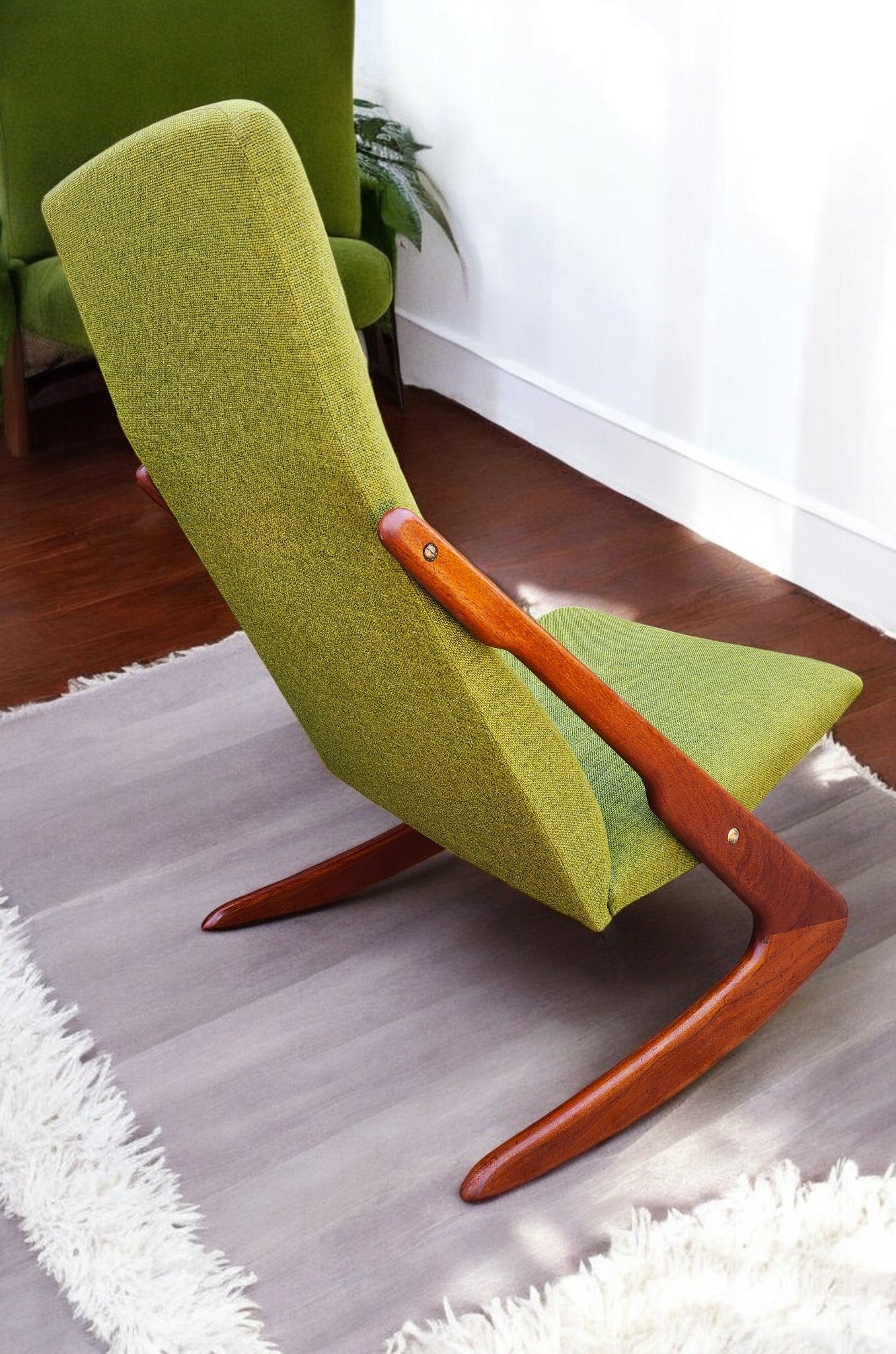 REFINISHED Danish MCM Teak Boomerang Rocking Chair by Mogens Kold