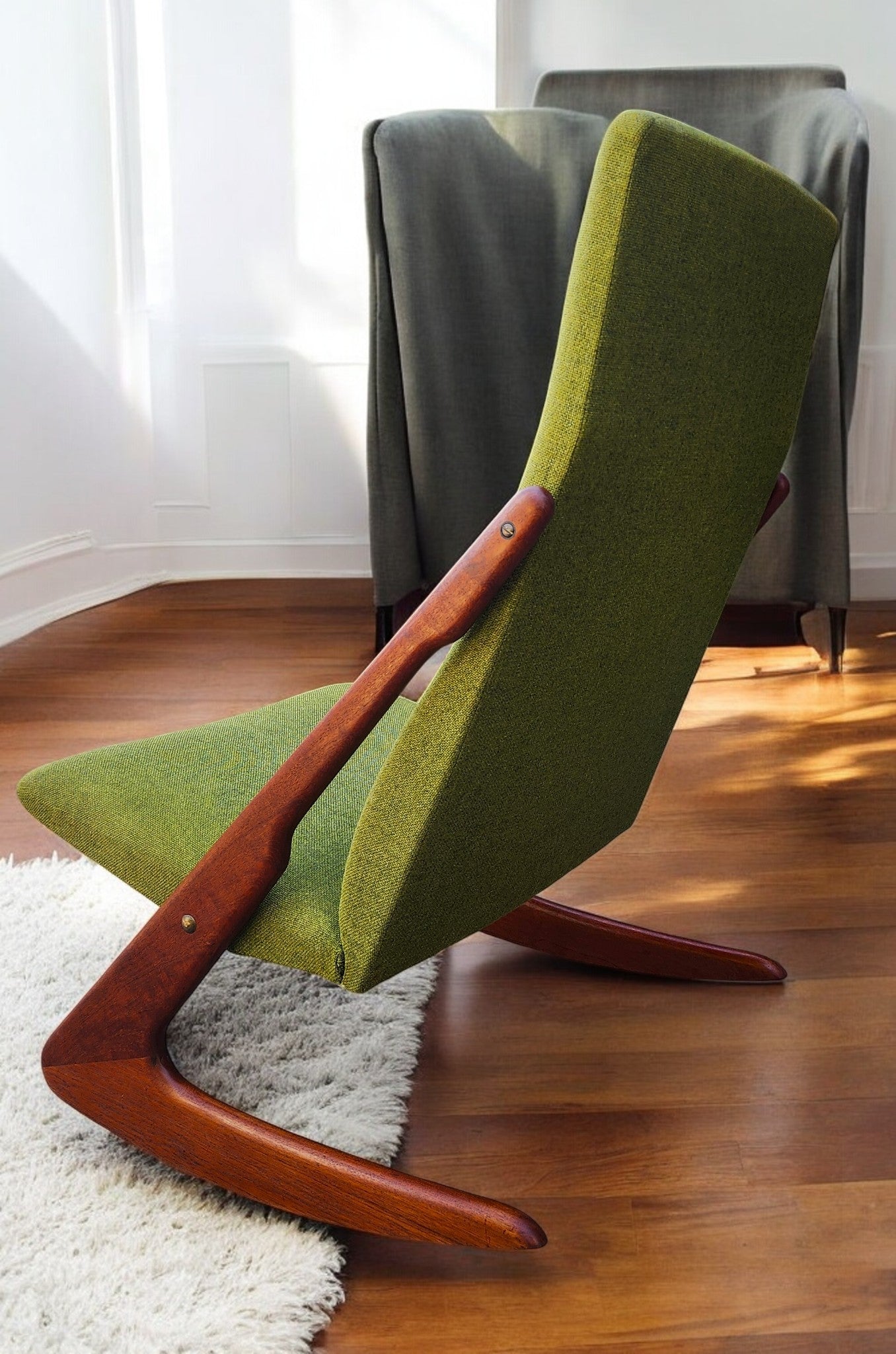 REFINISHED Danish MCM Teak Boomerang Rocking Chair by Mogens Kold