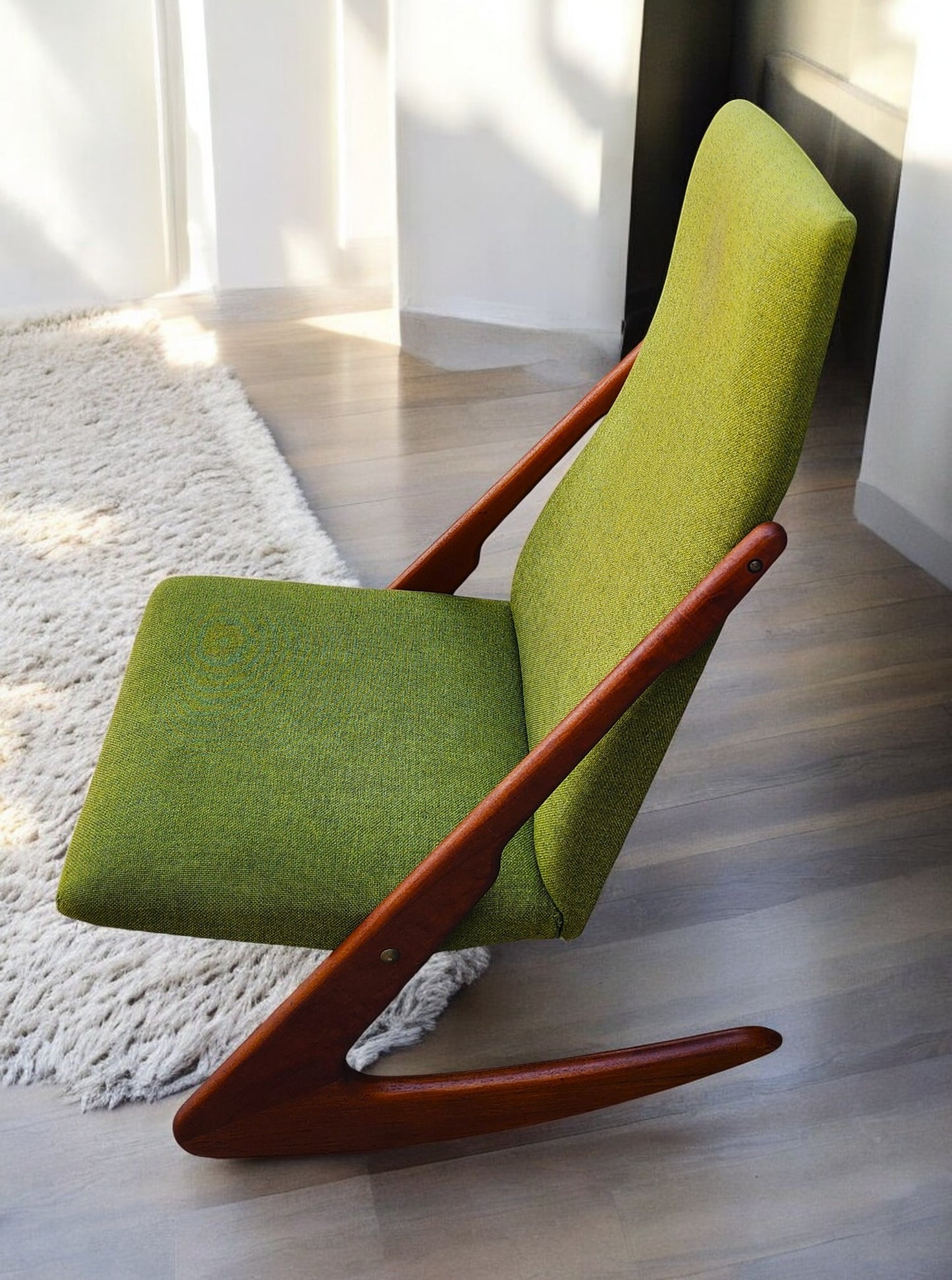 REFINISHED Danish MCM Teak Boomerang Rocking Chair by Mogens Kold