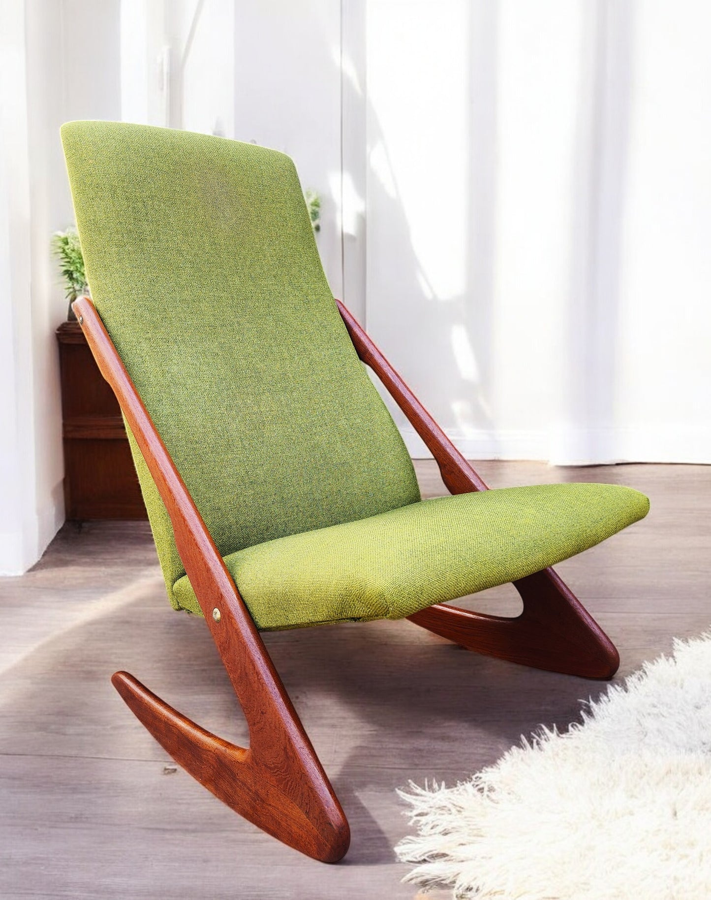 REFINISHED Danish MCM Teak Boomerang Rocking Chair by Mogens Kold