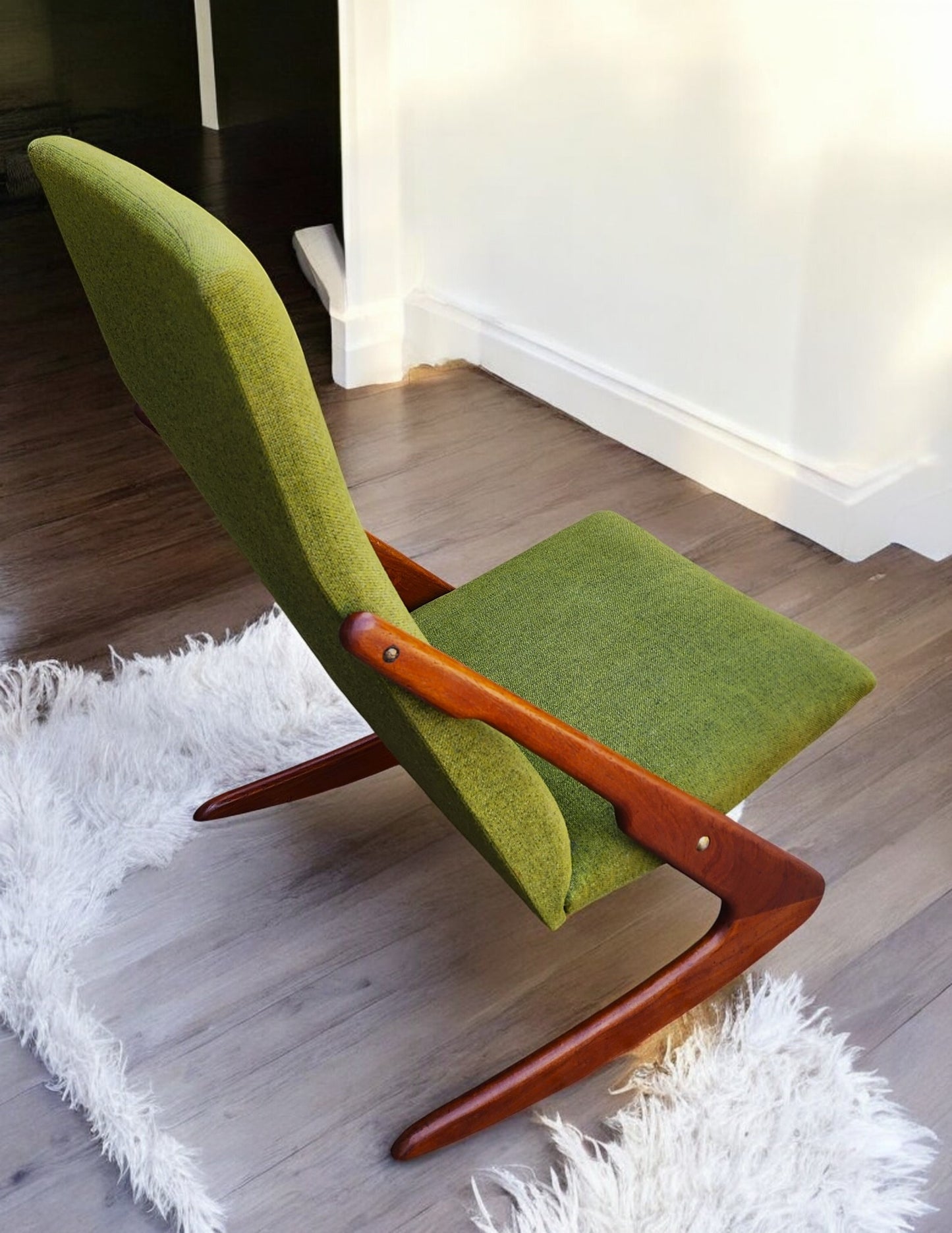 REFINISHED Danish MCM Teak Boomerang Rocking Chair by Mogens Kold