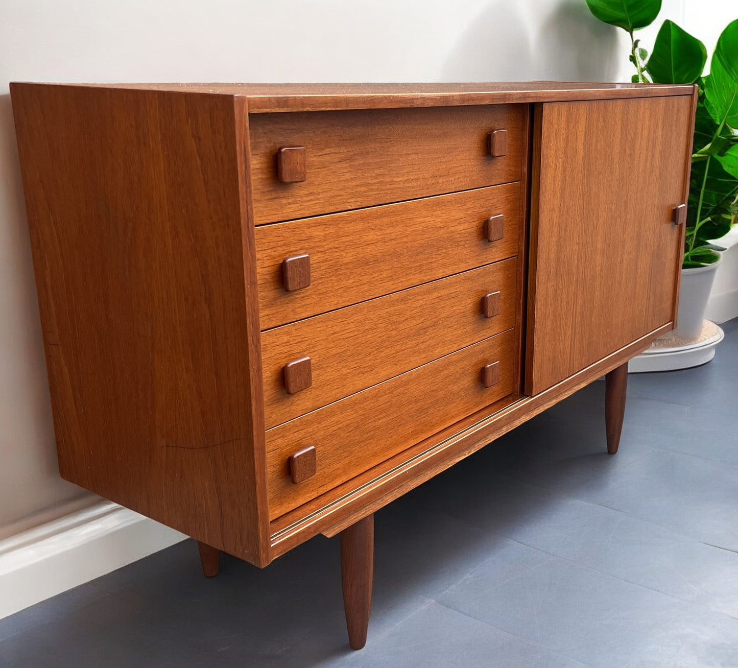REFINISHED Danish Mid Century Modern Teak Cabinet by Domino 48"