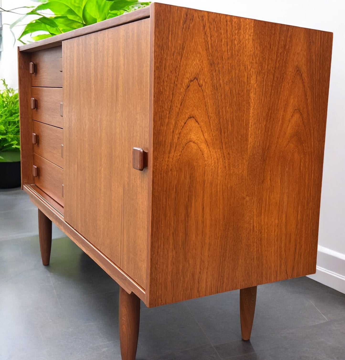 REFINISHED Danish Mid Century Modern Teak Cabinet by Domino 48"